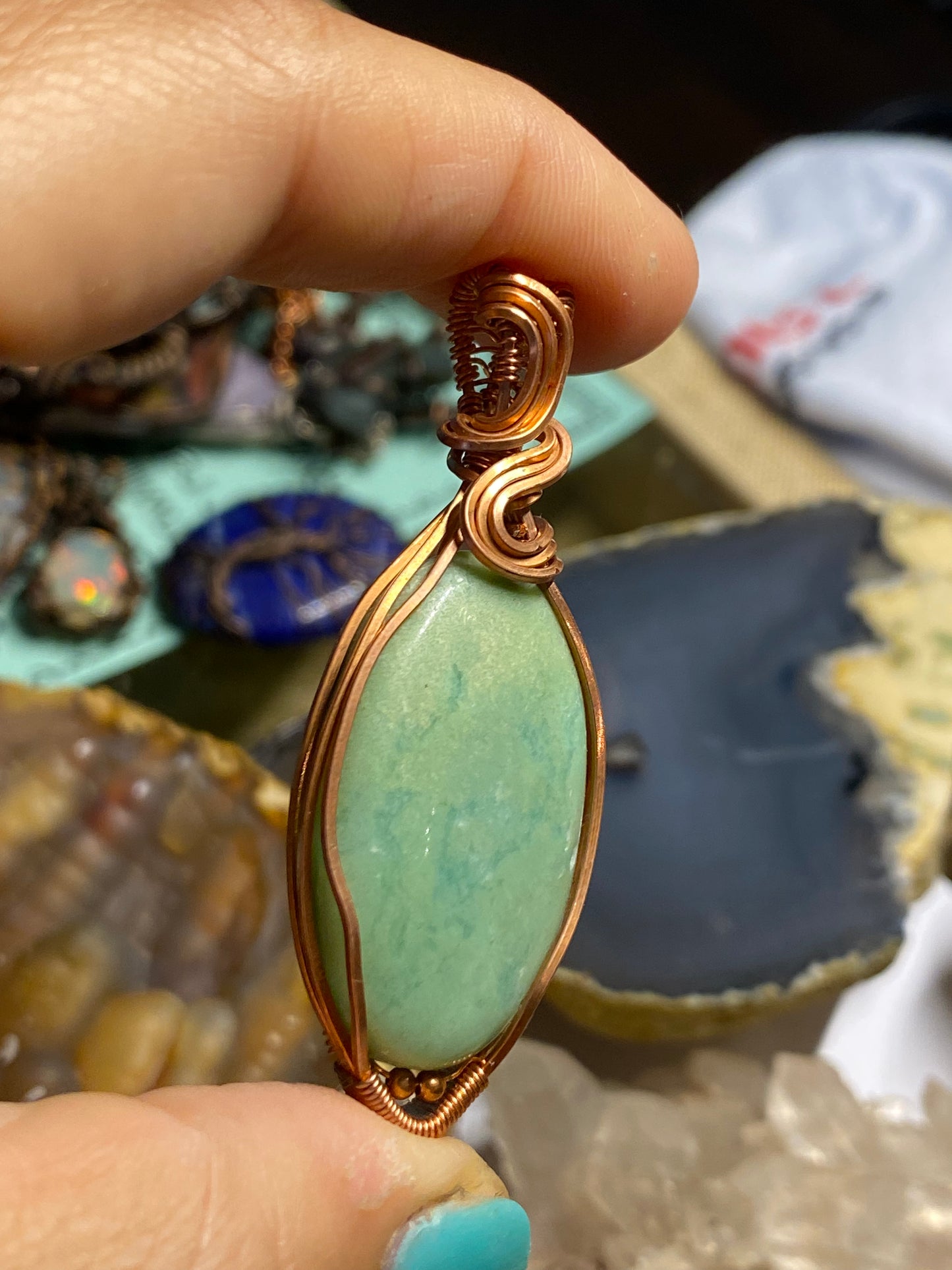 Chrysoprase copper pendant